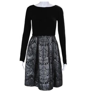Theia Nailhead Dress Size 0 Black Silver Jacquard Fit and Flare